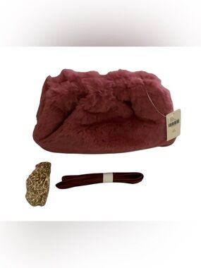 NWT Anthropologie Frankie  Plush Faux Fur Clutch in Deep Rose